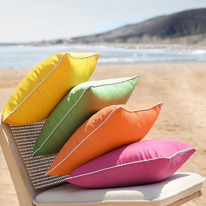 Phantoscope Pack of 2 Outdoor Waterproof Throw Pillow Covers Decorative Square Outdoor Pillows Cushion Case Patio Pillows for Couch Tent Sunbrella, Hot Pink 12x20 inches 30x50 cm
