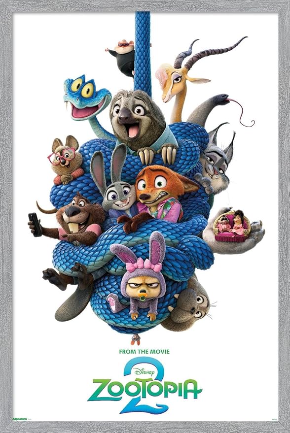 Disney Zootopia 2 (2025) - Group One Sheet Wall Poster, 34L" x 22.4W", Gray Framed Version