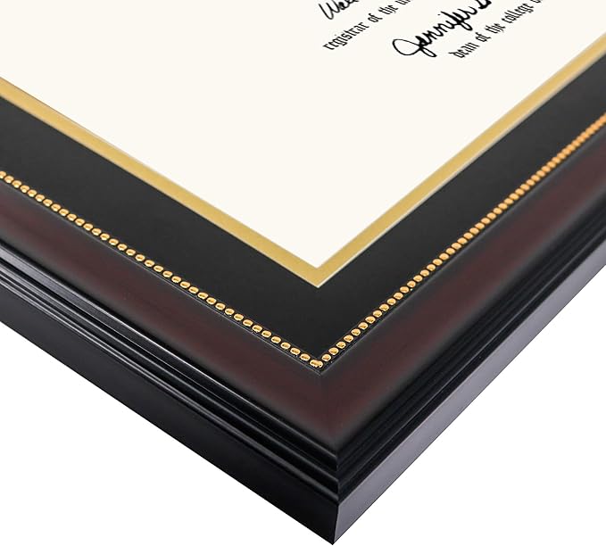 GraduatePro 8.5x11 Diploma Frame with Black Over Gold Mat or Display 11x14 Document Without Mat, CPA License Frame, UV Protection Acrylic, Mahogany with Gold Beads, Pack of 2