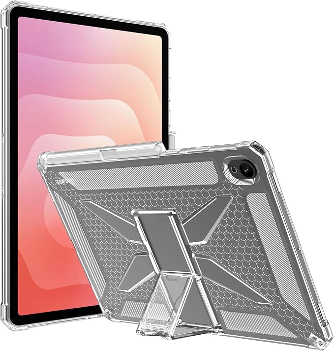 Clear Case for Samsung Galaxy Tab A11 8.7 2025 with Pencil Holder/Kickstand Soft TPU with Reinforced Corners‌ Shockproof Impact Resistant - Clear