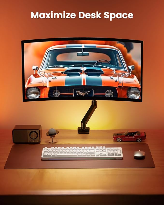 ErGear Single Monitor Arm for 13-36 inch Screens, Adjustable Gas Spring Monitor Mount Holds up to 22 lbs, Computer Monitor Stand with VESA Mount, C-Clamp & Grommet Base, Max VESA 100x100mm