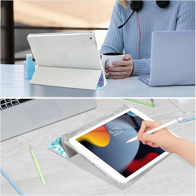 Vimorco for iPad 5th/6th Generation Case 9.7 Inch 2017/2018 for iPad Air 1/2 Case 2013/2014 Pencil Holder/2 Viewing Stands/Typing Stand/Slim Cover for iPad 5/6 Gen Blue Flower Floral