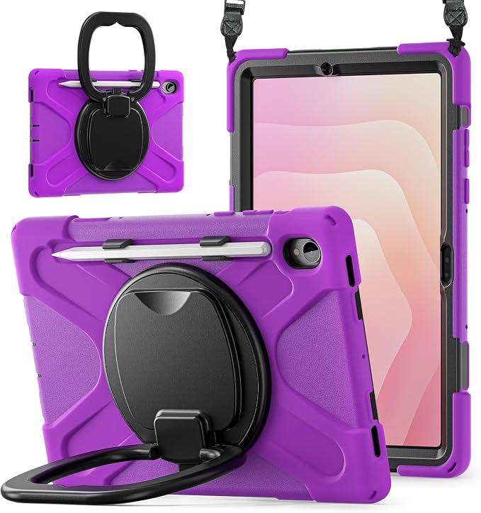 Batianda Heavy Duty Case for Samsung Galaxy Tab S11 2025 11 Inch with 360° Rotating Ring Stand &amp Shoulder Strap Built-in S Pen Holder Shockproof Rugged Multi-Layer Protective Cover Black
