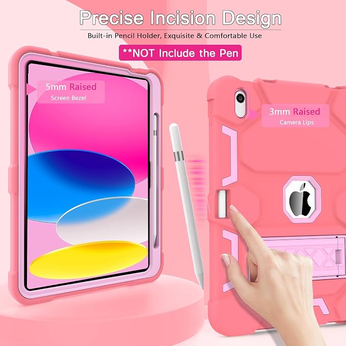 Case for iPad 11 11th Gen (A16) 2025 &amp 10th Gen 2022 10.9 Purple+Green | Kickstand | With Pencil Holder | Drop-Proof Silicone+Hard Shell | Raised Edge Protects Screen&ampCamera | Heavy Duty Pr