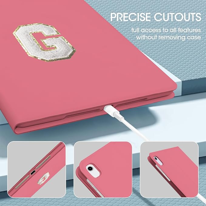 for iPad 9th Generation 10.2 Inch 2021/2020/2019 Case Initial Chenille Letter Suture Personalized for iPad 9th/8th/7th Generation Case with Auto Sleep/Wake Pencil Holder (Black A)