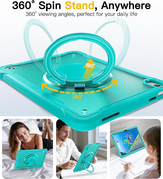 BRAECN for iPad (A16) 11th/10th Generation Case 11 inch 2025/10.9'' 2022 Handle Protective Cover 360 Rotating Ring Stand Shockproof Dropproof Case for Kids Kickstand &amp Pencil Holder &amp Shoulde