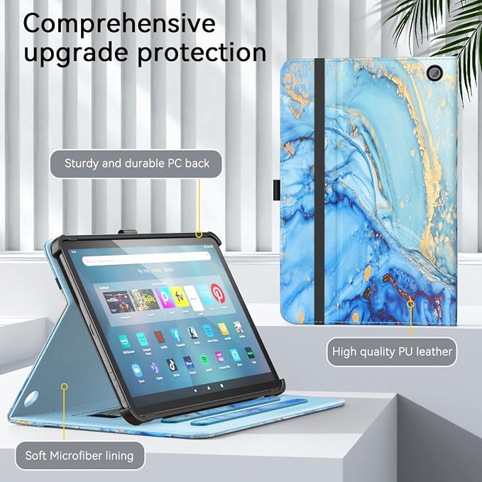 OKP for Amazon Tablet 11 Case (13th Generation 2023 Release) [Multi-Angle] Stand Cover with Pocket Auto Wake/Sleep PU Leather Case for Amazon Tablet 11 (Marble Blue)