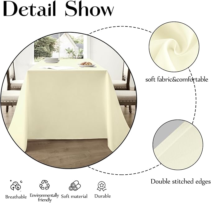 Rectangle Tablecloths 90x132 Inch 6 Pack Ivory Tablecloth for 6ft Washable Decorative Linen Polyester Table Cloths for 8ft Dining Table Banquets Buffet Parties and Wedding
