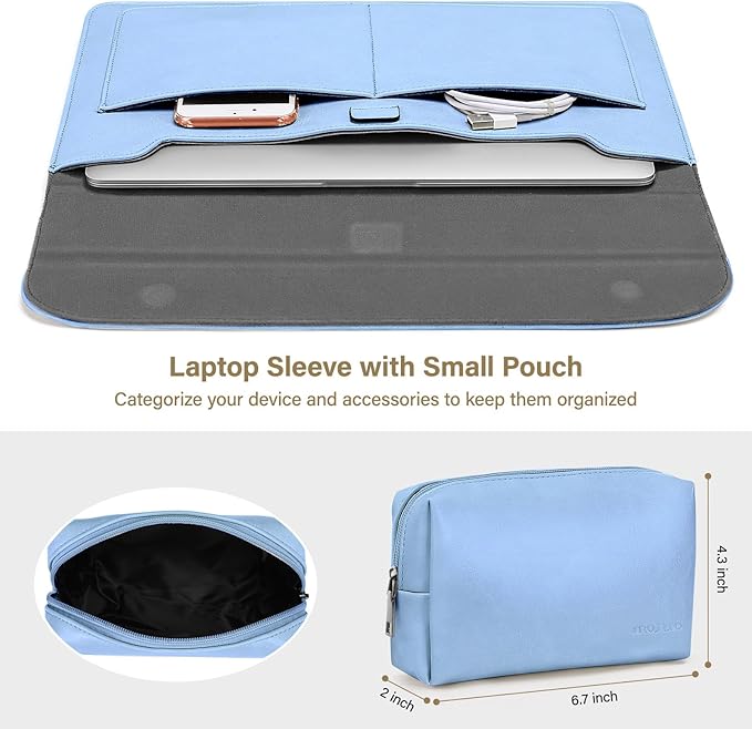 MOSISO Laptop Case 13 inch, 13 inch Laptop Sleeve Compatible with MacBook Air M4 M3 M2 M1 2025-2018 / Pro M2 M1 2025-2016, PU Leather Flap Carrying Case with Stand&Small Pouch, Pastel Blue