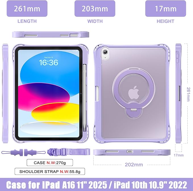 Dteck for Apple iPad 11 inch (A16 11th Gen) iPad 10.9 inch (10th Gen) Slim Clear Case with Kickstand Pencil Holder Reinforced Shockproof Corners Soft TPU Lightweight Protective Cover Transparent