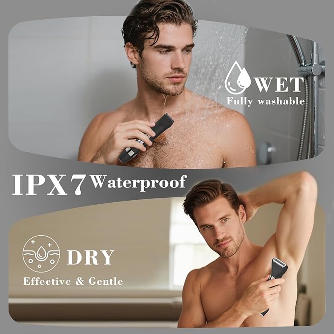 Hatteker 4 in 1 Multifunctional Dual - Head Body Hair Trimmer for Men, IPX7 Waterproof Groin & Body Hair Groomer, Rechargeable Body Electric Shaver Razor