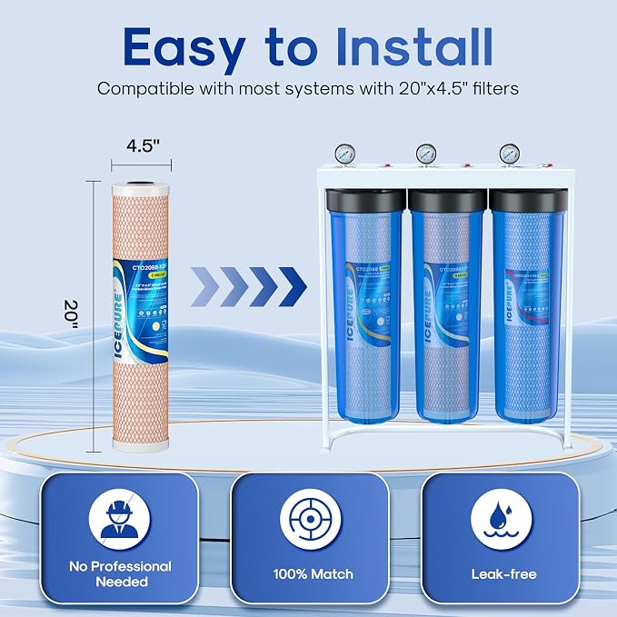 ICEPURE 4.5" x 20" Whole House CTO Carbon Water Filter, Activated Carbon Block