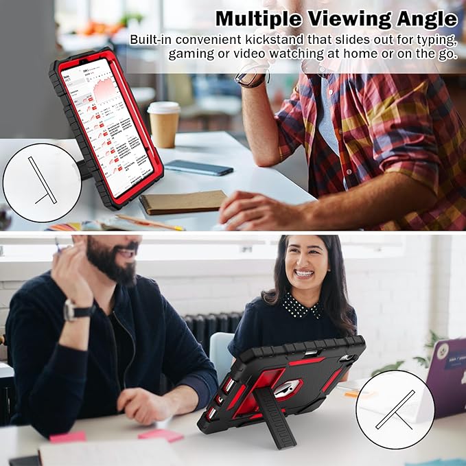 Grifobes Case for iPad Mini 7 (A17 Pro) 2024 / Mini 6 2021 8.3 inch, Heavy Duty Shockproof Rugged Cover with Pencil Holder Stand, for I Pad Mini 7th/6th Gen 8.3" Case for Kids Boys (Black+Red)