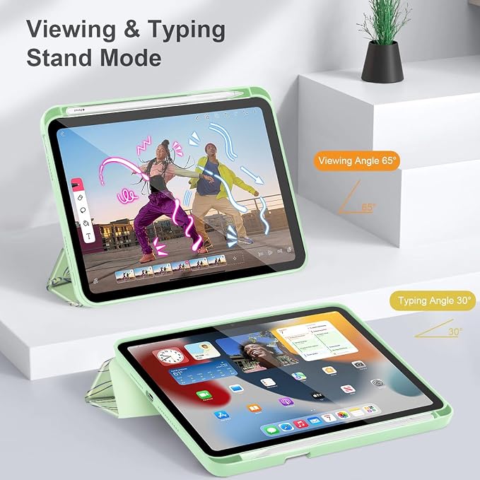 Case for iPad mini (A17 Pro 7th Generation) 2024/iPad Mini (6th Gen) 8.3 Inch with [Built-in Pencil Holder] Shockproof Cover with Clear Transparent Back Shell &amp Auto Wake/Sleep - Blue Bows