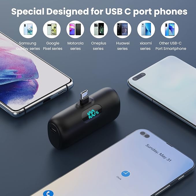 [2 Pack]Small Portable Charger for iPhone 17/16/15 Series5000mAh 3A PD USB C Power Bank Mini Travel Essentials Battery Pack for iPhone 17/17 Pro/16/16 Plus/16 Pro/15 Pro MaxSamsungAndroid/LG etc