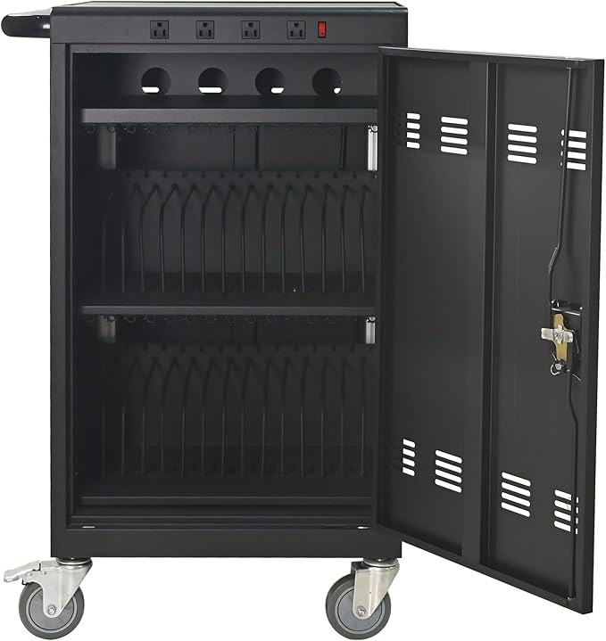35 Bay Charging Cart for Laptops and Tablets Up to 16.3-inch, Mobile Charging Station with AC Outlets, Secure Storage and Cable Management, Mobile Charging Cabinet for Ipads, Chromebooks, Black