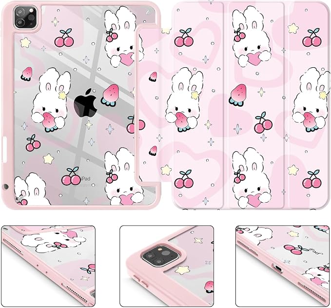 Case for iPad 12.9 Inch (6th/5th/4th/3rd Generation 2022/2021/2020/2018) Pencel Holder + Trifold Support Auto Sleep/Wake Transparent Shockproof Back Cover Abstract Floral SD163