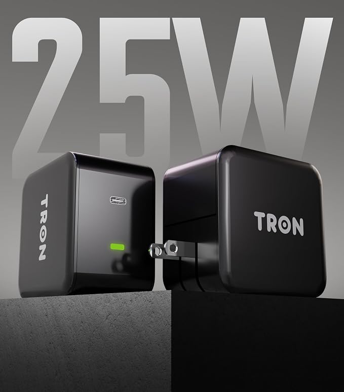 Tron 25W USB-C Power Adapter with 5FT 2-in-1 Digital Display Braided Cable – Fast Charging Solution for Home Office and Travel Use TR69