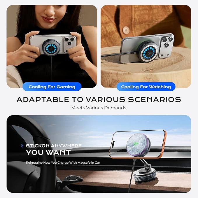 Qi2.2 Wireless Charger【25W Fast Charging+Cooling Fan】 Magnetic Charger Pad with 2 ModesLED Light Phone Holder Fast Charging Compatible with iphone17/16/15/14/13/12 Series (with 45W Adapter)