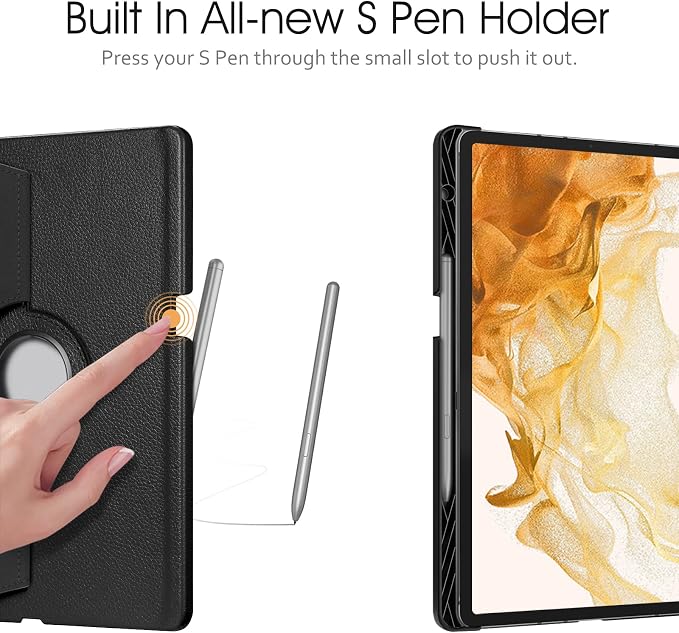 Fintie Rotating Case for Samsung Galaxy Tab S8 Plus/S7 FE/S7 Plus Black | 360 Swiveling Stand Dual-Layer Protection Synthetic Leather Exterior S Pen Holder Auto Sleep/Wake