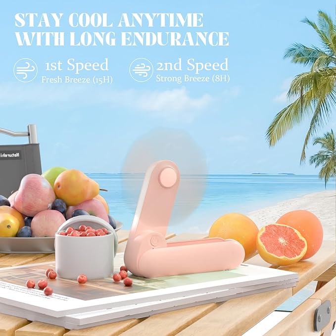 Lerat Portable Handheld Fan, 2 IN 1 Mini Hand Fan, Battery Operated [8-15 Working Hours], USB Rechargeable Personal Foldable Fan for Indoor, Small Pocket Fans Travel Essentials for Outdoor (Pink)