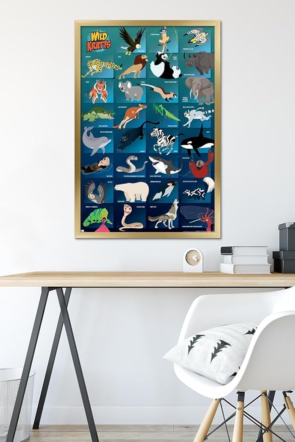 Wild Kratts - Grid Wall Poster, 34L" x 22.4W", Gold Framed Version