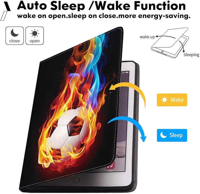 for iPad mini Case iPad mini 1 2 3 4 5 Case and Coasters Set PU Leather Folio Case Smart Cover with Stand &amp Auto Wake Sleep for iPad mini 5/4/3/2/1 - Flame Soccer