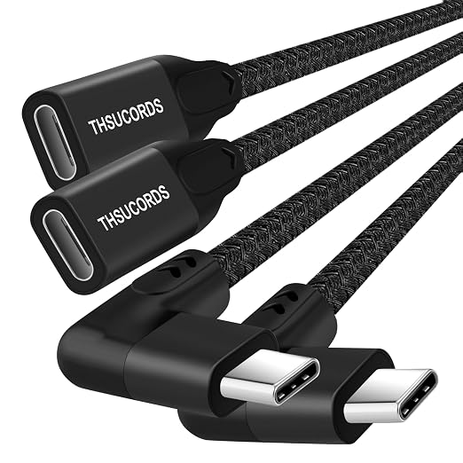 Thsucords 100W USB C Extension Cable 0.3FT 2Pack 10Gbps 90 Degree Right Angle USB C 3.2 Male to Female Extender Fast Charging Cord Compatible with MacBookiPad ProNintendo SwitchSteam Deck