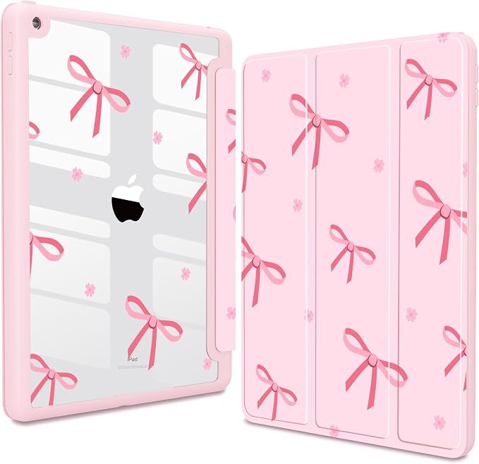 Teryeefi for iPad 10.2 case 2021 20202019 Release 7th 8th 9th Generation Built in Pencil Holder - Stand-Auto Wake/Sleep TPU &amp Hard Stand Clear Back Cover for 10.2 iPad (Black Bow)