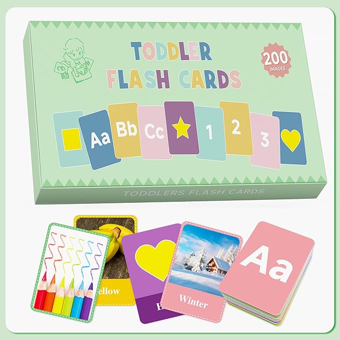 100 Flash Cards for Toddlers 1-3,Flashcards Toddler Flash Cards Double Side with ABC Alphabet Number Color Shape Animal Educational Toys for Preschool Kindergarten Kid Baby Learning Cards Activities