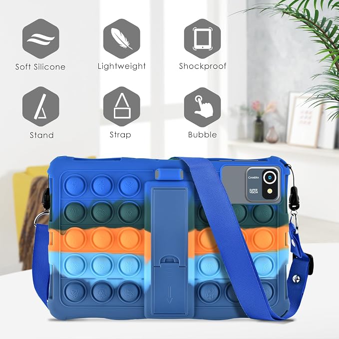 DETUOSI 11 inch Tablet Case Compatible with COLORROOM Android 14 AOCWEI X800 with Shoulder Strap and Stylus Pen Multi-Angle Protective Cover for TECLAST P50 Dazzling Dark Blue