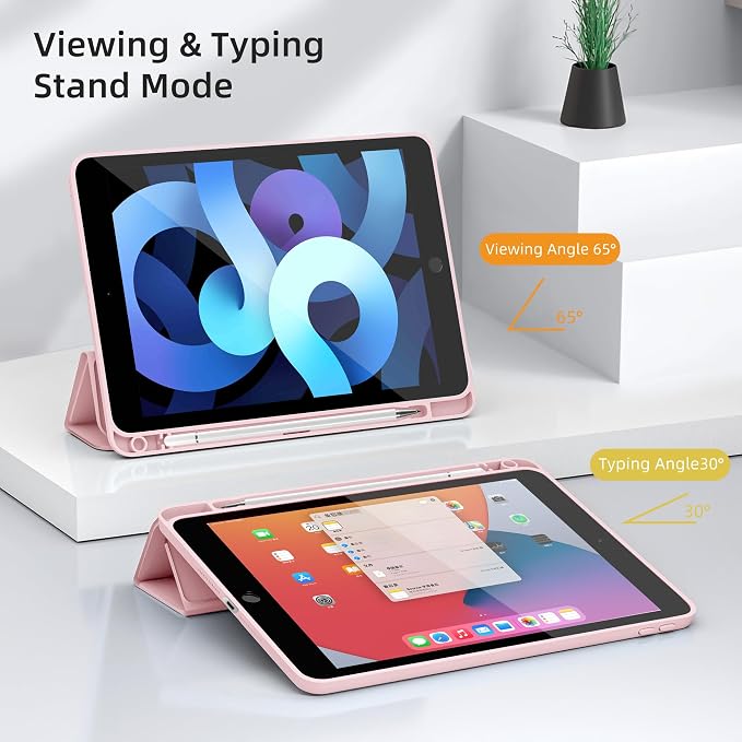 Cute Cherry Case for iPad 5th/6th Generation 9.7 inch Clear Hard Back Cover with Pencil Holder Tri-fold Stand Full Wrap Protective Case for Women Girls Pink Cherry/Pink Case