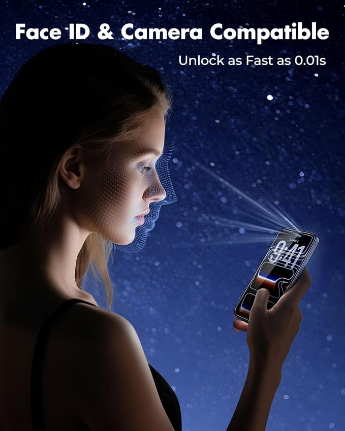 UNBREAKcable 4-Pack iPhone 15 Screen Protector 9H Hardness | 9H tempered glass | 99.99% HD clarity | Double Shatterproof|alignment frame easy install | case-friendly