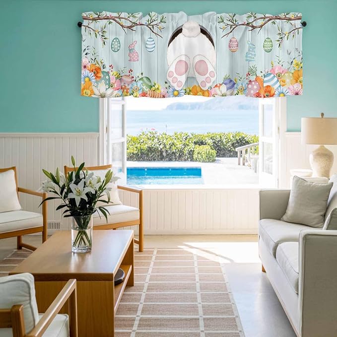 Easter Bunny Curtain Valances for Windows, Kitchen Valance Window Treatment