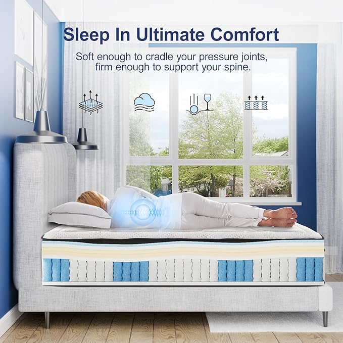 Suiforlun King Mattress, 14 Inch Hybrid Gel Memory Foam and Pocket Coils Innerspring, Euro Top Luxury King Bed Mattress with 7 Premium Layers, Pressure Relief, CertiPUR-US Certified, 80"x76"x14"