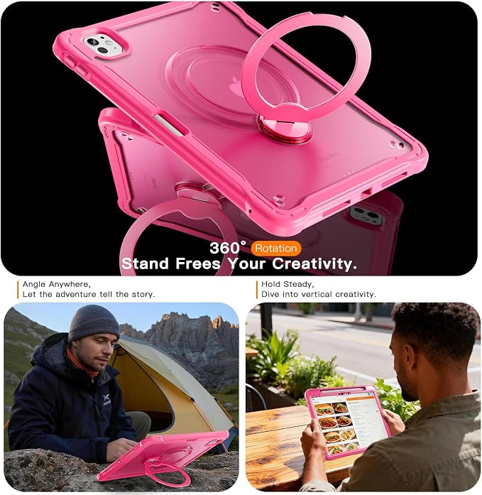 Lunivop Compatible with iPad Pro 11 Inch Case (M5/M4) 2025/2024 with 360° Rotating Aluminium Stan Stand Built-in 9H+ Hardness Screen Protector Military - Grade Tablet Cover Black