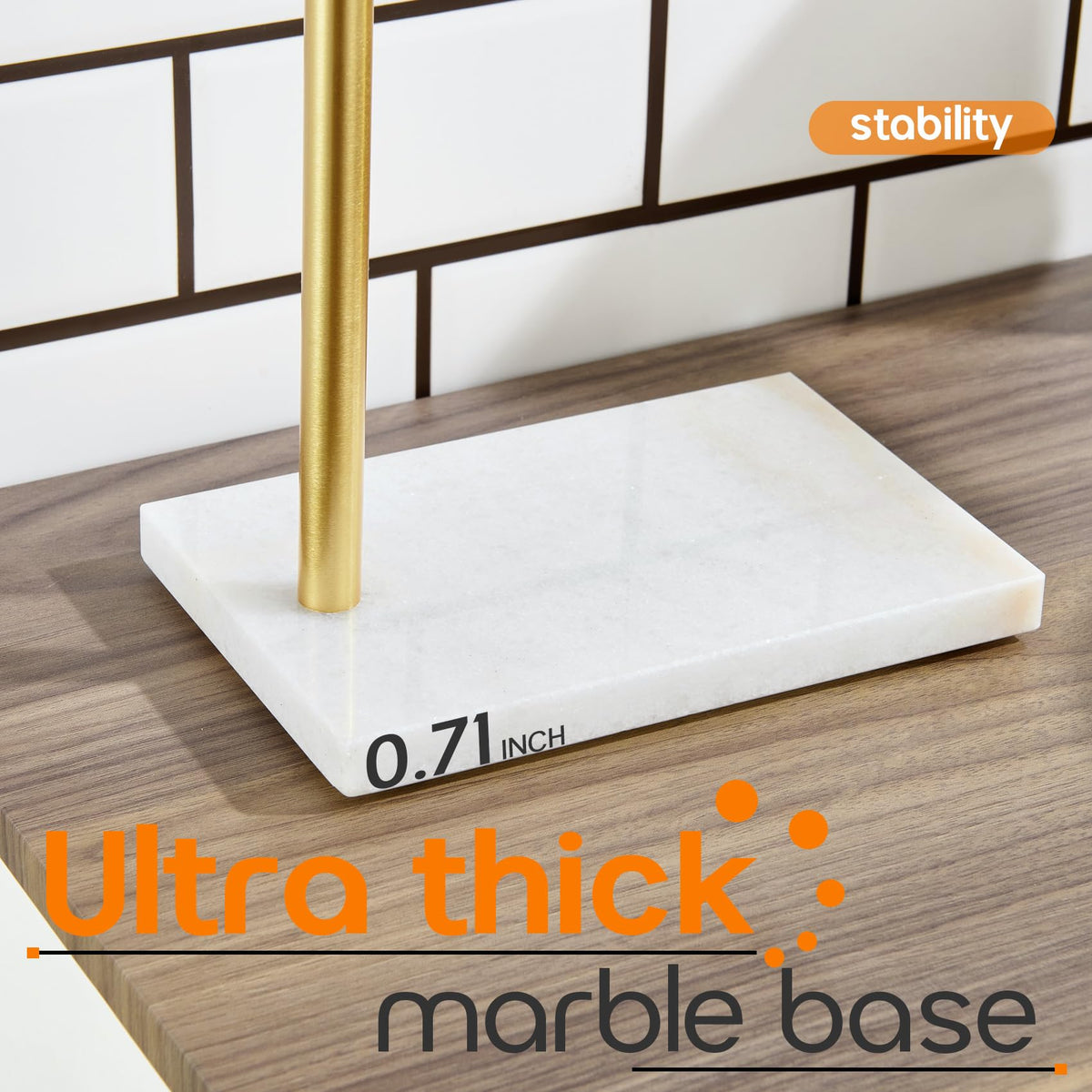 AONEON Hand Towel Bar for Bathroom Vanity Countertop 1-Tier Towel Holder Free Stand with Heavy Marble Base Thicken Steady, Gold Stainless Steel AN7002GD