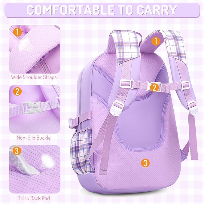 School Backpacks for Girl - 5PCS Cute Girls Backpack with Lunch Box Set for Kids Teens Elementary Middle School,18" Large Capacity Bookbag with Multiple Pockets,Perfect for Travel and School