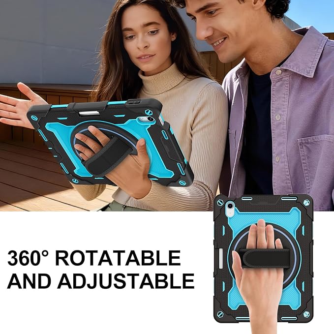 for iPad 9th 8th 7th Gen Case 10.2 inch with Screen Protector | 360° Rotating Kickstand Hand Strap Shoulder Strap Heavy Duty Military Grade - Kids Friendly