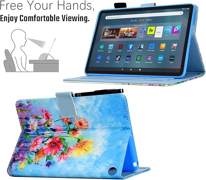 Kindle Fire Max 11 Case 13th Generation 2023 Release Fire Max 11 Tablet Case Embossed Suede Leather Folio Stand Cover with Auto Wake/Sleep &amp Card Slot &amp Pen Holder Brown Bird Flower Embossi