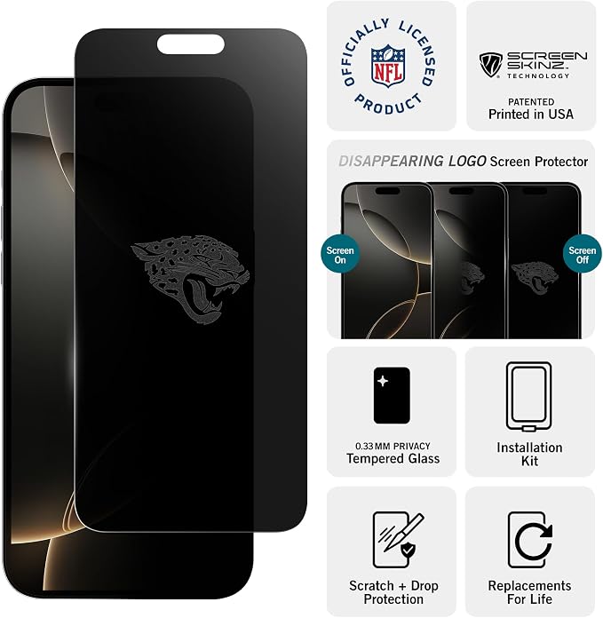 NFL Arizona Cardinals Privacy Screen Protector As Seen on Shark Tank Tank for iPhone 17 w/ Disappearing Design - Scratch-Resistant Glass Protector - Easy-Install Screen Guard w/ Disappearing Design (I