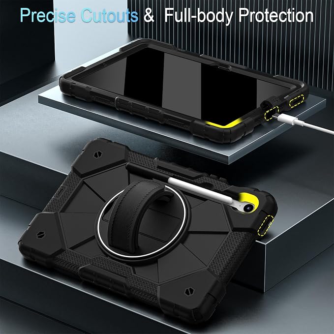 Case for Samsung Galaxy Tab S10 Lite/S10 FE/S9 FE /S9 Tablet Case 10.9/11 Inch with Rotate Stand &amp Hand Strap Screen Protector Pen Holder for Galaxy Tab S10 FE Cases Black