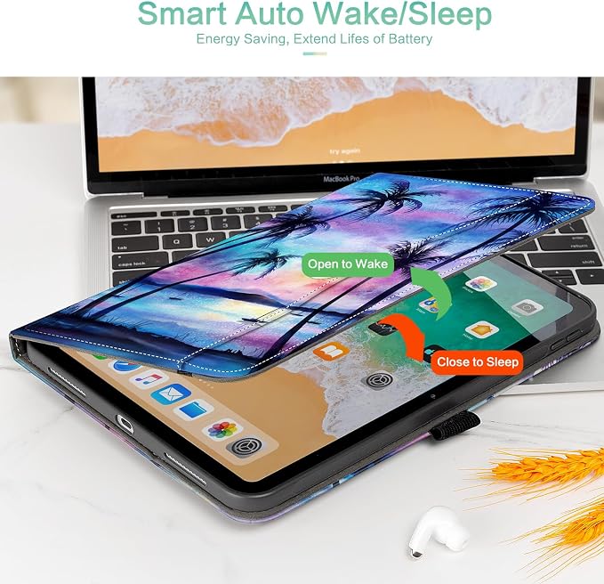 Lokigo Case for iPad (A16) 11th/10th Generation Aurora Forest | for iPad 11th-11 Inch/10th-10.9 Inch Stand Cover Pencil Holder/Hand Strap/Pocket Support Touch ID Auto Wake/Sleep