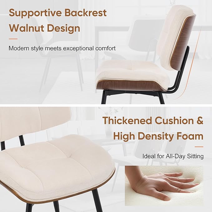 BFZ Dining Chairs Set of 4, Mid Century Modern Kitchen Chairs with Walnut Bentwood Back and Metal Legs, Upholstered Fabric Dining Room Chairs for Kitchen, Living Room