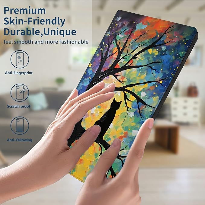 Slim Case for Amazon Kindle Fire Max 11 Case (13th Generation 2023 Release) 11 PU Leather Folio Stand Adjustable Smart Cover with Auto Wake/Sleep for Kindle Fire 11 TabletArt Black Cat Tree