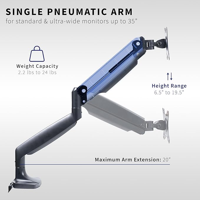 VIVO Premium Aluminum Heavy Duty Dual Monitor Arm for Ultrawide Monitors up to 40 inches and 24 lbs Each, Desk Mount Stand, Pneumatic Height, Max VESA 100x100, Black, STAND-V202Q