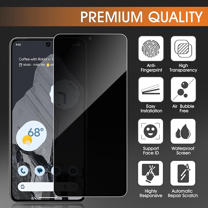 3 Pack Privacy Screen Protector for Google Pixel 10 9H Hardness Anti-Spy Tempered Glass Protection Film Google Pixel 10 6.3 Support Fingerprint Reader Anti-Scratch Case Friendly