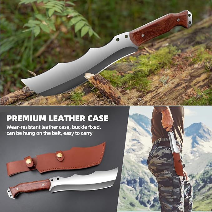 Outdoor Short Machete with Sheath for Cutting Trees, for Yard Work and for urvival Machete Ideal for Gardening,Camping, Fishing, Hunting, Bushcraft