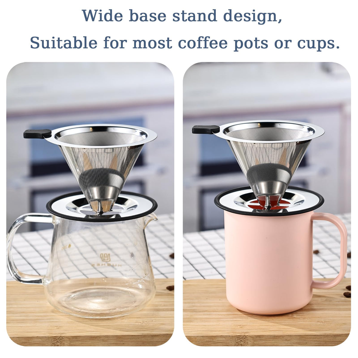 Pour Over Coffee Filter Dripper, Stainless Steel Metal Cone Coffee Filter
