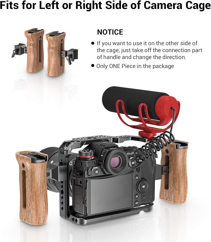 SmallRig Universal Side Wooden NATO Handle Grip DSLR Camera Cage w/Cold Shoe Mount Built-in Wrench, Threaded Holes – 2187